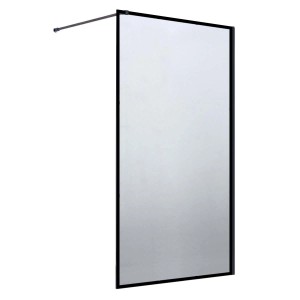 Box doccia walk-in t.b.t. con telaio nero e barra di supporto.