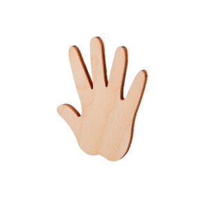 Mano in legno decorativa da parete, color legno naturale. Ideale per decorazioni creative.