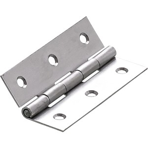 Cerniera per mobili in metallo con fori per il montaggio.