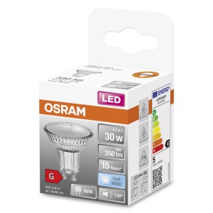 Lampadina LED GU10 OSRAM nella confezione. Faretto LED con 350 lumen, Cool White.