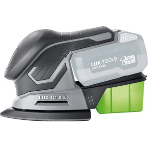Levigatrice multifunzione LUX A-MS-20 senza batteria, levigatrice a batteria grigia con scatola antipolvere.