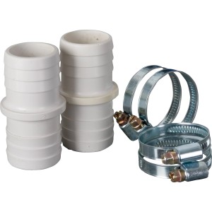 Accessori piscina: Due connettori per tubi in plastica con due fascette stringitubo.