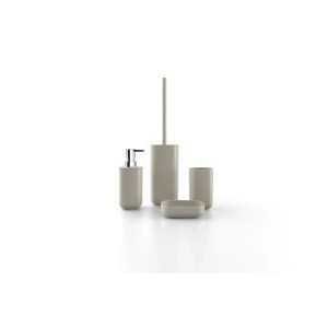 Set WC beige: dispenser sapone, scopino, bicchiere e portasapone.