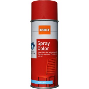 Bomboletta spray rossa OBI Spray Color, adatta per interni ed esterni.