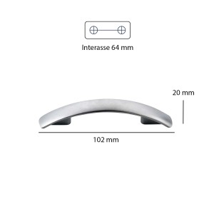Maniglia per mobili t.b.t., color argento, larghezza 102 mm. Per armadi e cassetti.