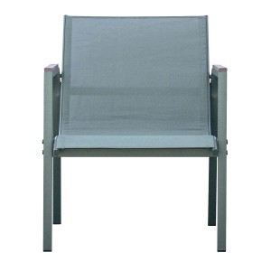 Sedia del set di mobili da giardino t.b.t. con rivestimento in tessuto grigio.