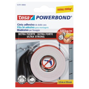 Tesa Powerbond nastro di montaggio, nastro biadesivo per forte adesione, 1,5m x 19mm.
