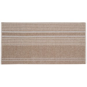 Tappeto moderno a righe beige e bianco.