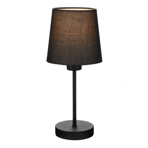 Lampada da tavolo nera Brilo Noa con paralume in tessuto e interruttore a cavo.