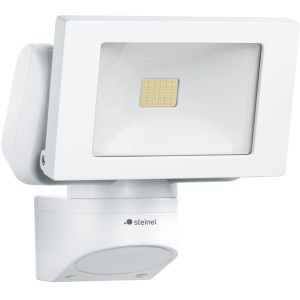 Faretto LED Steinel LS 150 bianco per esterni, regolabile e in alluminio.