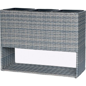 Colonna portapiante t.b.t. grigia con tre fioriere e ripiano.