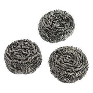 Tre pagliette in lana d'acciaio per cucina e casa.