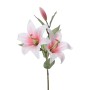 Giglio artificiale decorativo con fiori rosa e bianchi e foglie verdi.