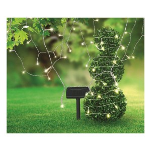 Catena luminosa solare con 50 LED, nera, per esterni. Illuminazione decorativa da giardino.