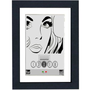 Cornice nera per foto e stampe, ideale per spazi abitativi.