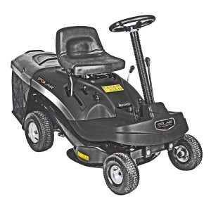 Trattorino tagliaerba nero con cesto di raccolta. Categoria: Trattori tagliaerba.