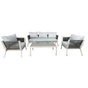 Set di mobili da giardino t.b.t. grigio con divano, poltrone e tavolo.