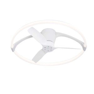 Plafoniera LED bianca t.b.t. con ventilatore e lampada ad anello.