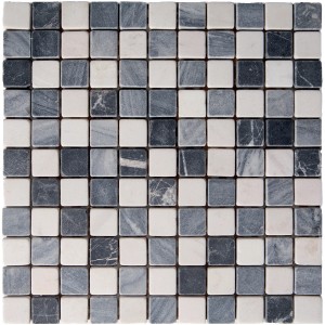 Piastrella a mosaico t.b.t. nei toni del grigio e bianco.