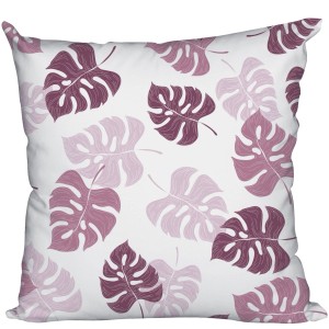 Cuscino da esterno t.b.t. con motivo a foglie di Monstera rosa.