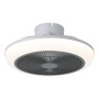 Plafoniera LED moderna t.b.t. con ventilatore integrato in grigio e bianco.