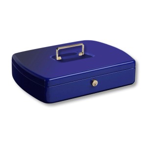 Cassetta portavalori blu Burg Wächter Office Line 2307 con maniglia e serratura a cilindro.