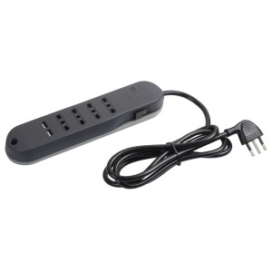 Multipresa grigia t.b.t. con interruttore, 4 prese e 2 porte USB.