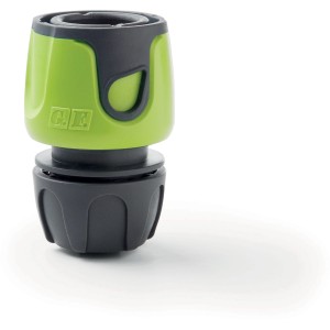 Connettore per irrigazione t.b.t. verde e grigio per tubi da giardino.