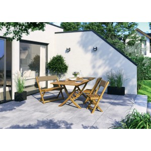 Set tavolo da giardino in legno con tavolo pieghevole e sedie.