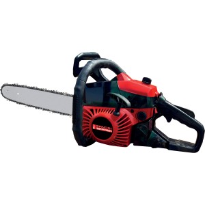 Motosega rossa t.b.t. per giardinaggio e potatura.