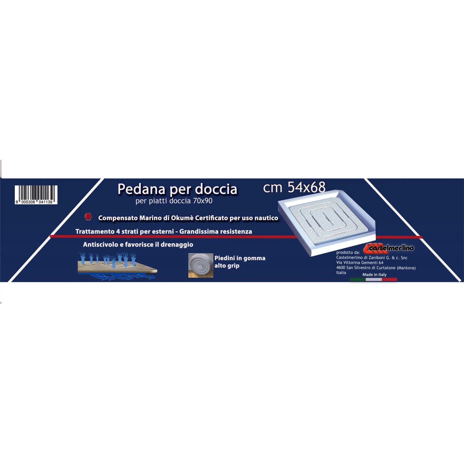 Tappetino doccia 54x68 cm per piatti doccia 70x90 cm, antiscivolo e idrorepellente.