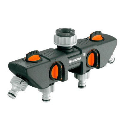 Distributore a 4 vie Gardena per rubinetti da 33.3 mm (G1") e 26,5 mm (G3/4")
