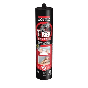 Cartuccia adesivo montaggio T-Rex di Soudal, ideale per incollaggi rapidi e forti.