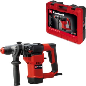 Martello perforatore Einhell TC-RH 28 3F in valigetta: Martello rosso con impugnatura ausiliaria e arresto di profondità.