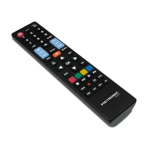 Telecomando nero Metronic per accessori video con tasti per TV, app e volume.
