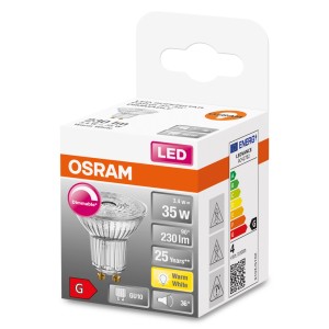 Lampadina LED GU10 OSRAM, dimmerabile, bianco caldo, 3.4W, nella confezione.