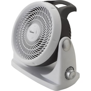 Termoventilatore elettrico t.b.t. bianco con manopola e maniglia.