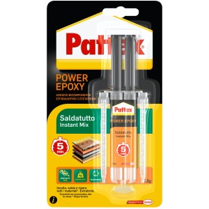 Pattex Power Epoxy Saldatutto Instant Mix, adesivo bicomponente per riparazioni rapide.