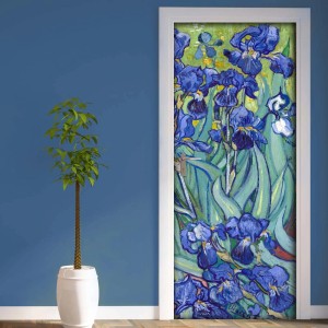 Fotomurali: Porta con motivo floreale iris blu in stile Van Gogh.