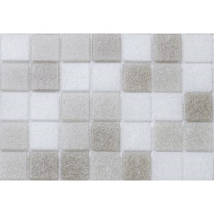 Piastrella a mosaico t.b.t. nei toni del bianco e del grigio.