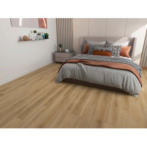 Pavimento vinilico chiaro t.b.t. posato in camera da letto.