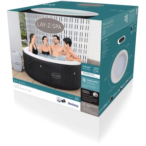 Confezione: Bestway Lay-Z-Spa Miami AirJet, vasca idromassaggio gonfiabile per 4 persone, Ø 180 cm, nero.