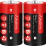 Due batterie Alkaline Baby C (LR14) rosse in confezione doppia.