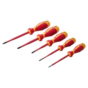 Set di cacciaviti LUX VDE Slim da 5 pezzi per lavori elettrici con testa a taglio e a croce.