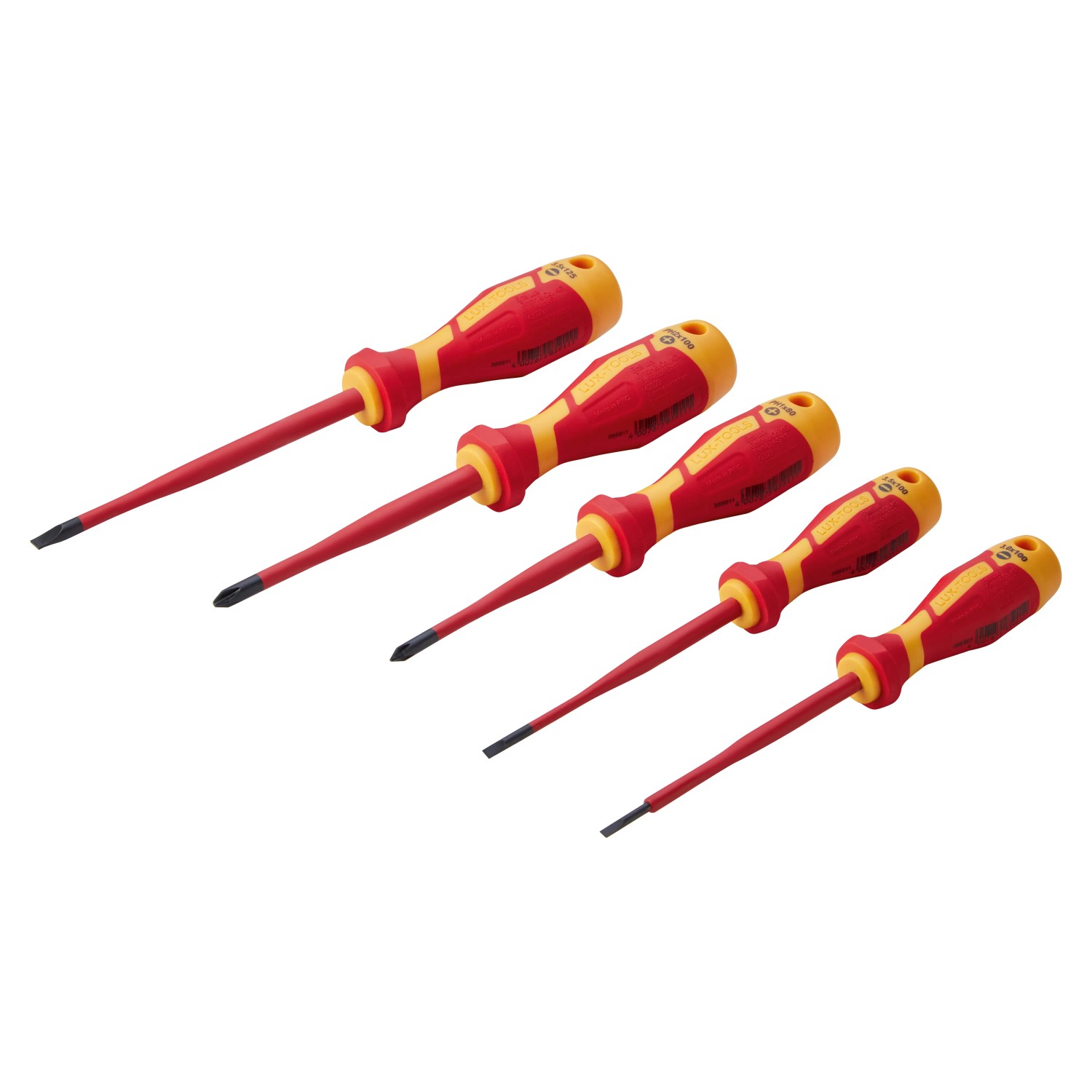Set di cacciaviti LUX VDE Slim da 5 pezzi per lavori elettrici con testa a taglio e a croce.