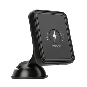 Supporto per telefono da auto wireless nero con ventosa.