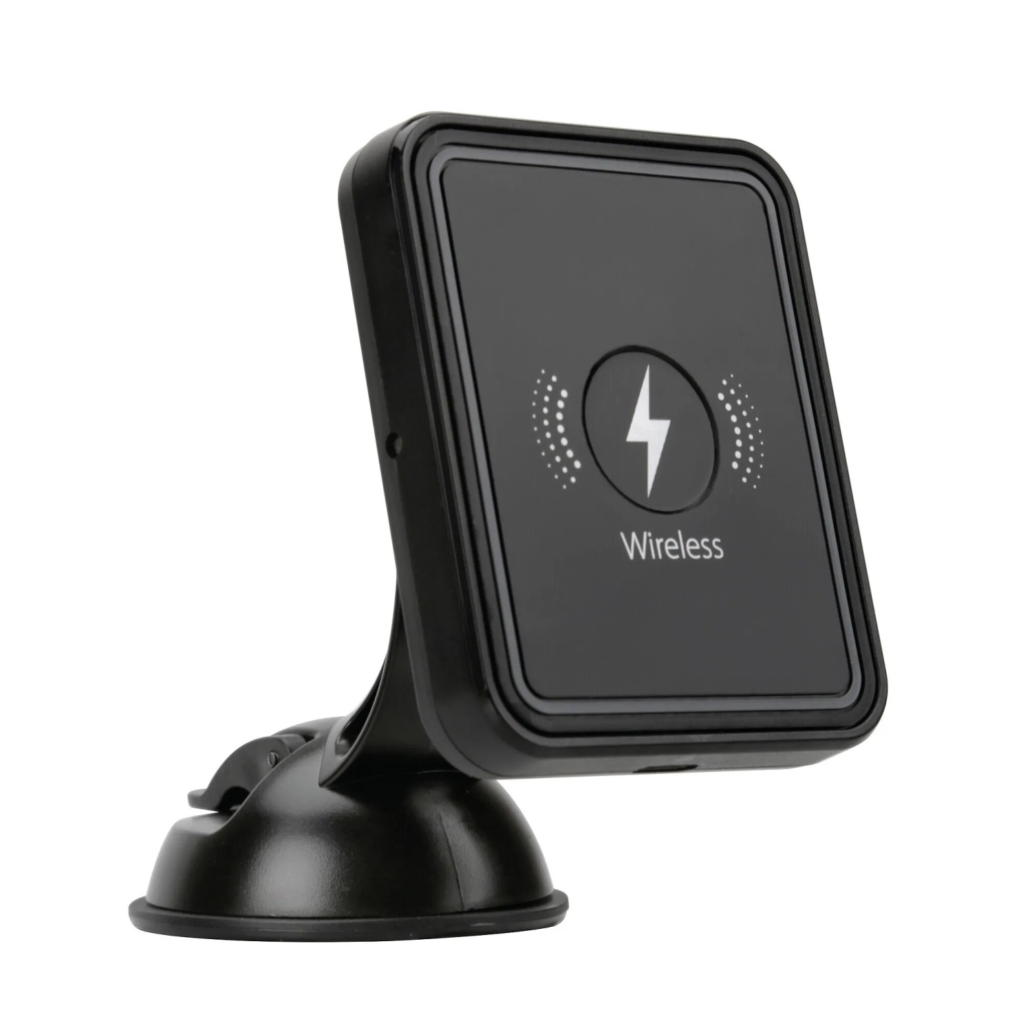Supporto per telefono da auto wireless nero con ventosa.