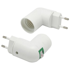 Due prese angolari bianche t.b.t. con interruttore per la sicurezza dei bambini.