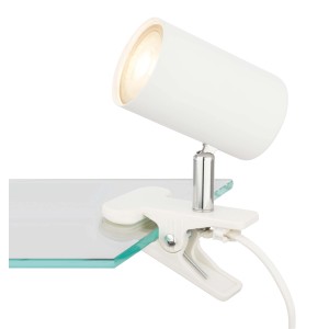 Faretto a clip bianco come faretto flessibile per scaffali e mobili.