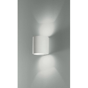 Lampada da parete bianca Intec Shine, gesso, forma cilindrica, per illuminazione indiretta in soggiorno.
